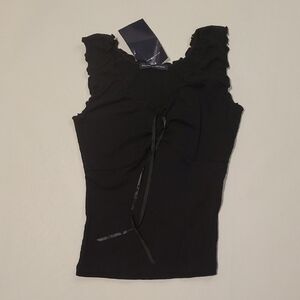 Brandy Melville Black Ruffle Tie-Front Malena Crop Top NWT One Size